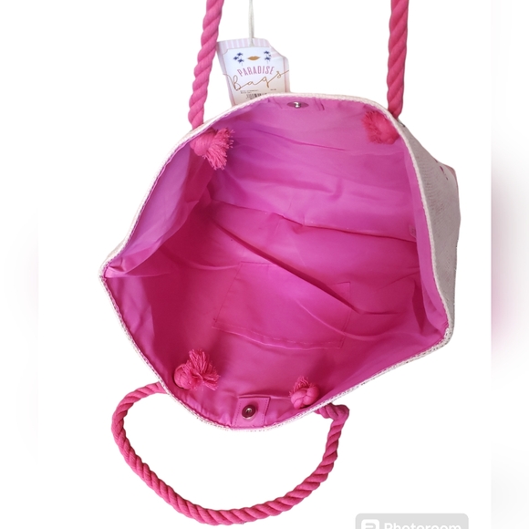 NWT Paradise Bags Beautiful Pink 🩷 beach ⛱️  Tote - Picture 7 of 17